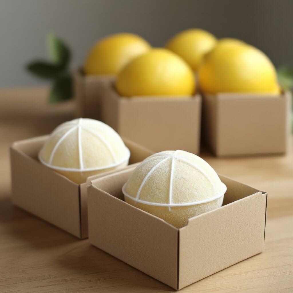 Lemon Bath Bombs in Recycled Cardboard Boxes