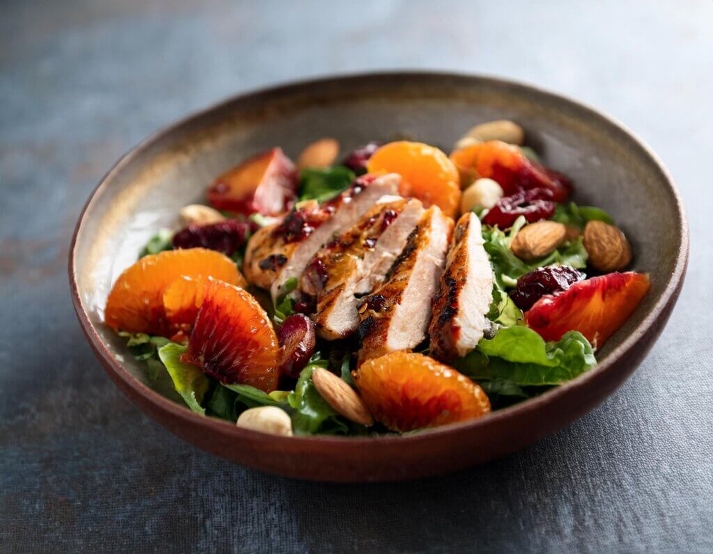 Raspberry Orange Balsamic Vinaigrette Salad with Grilled Chicken